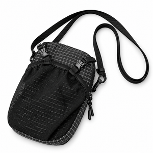 EasiCyco black grid-pattern phone pouch with its detachable shoulder strap