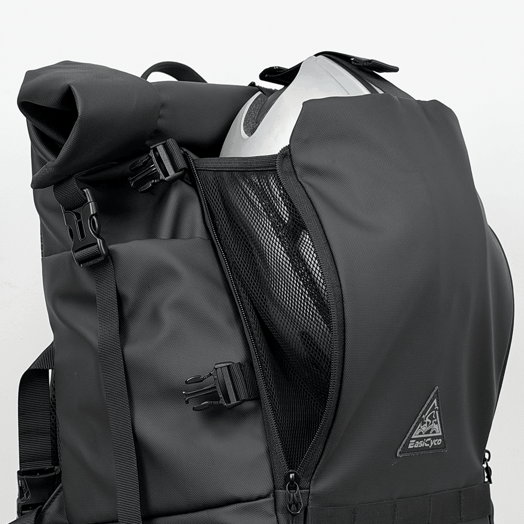 EasiCyco Floating Backpack fashion roll-top with mounting kit included, waterproof roll-top closure, bike commuter backpack.