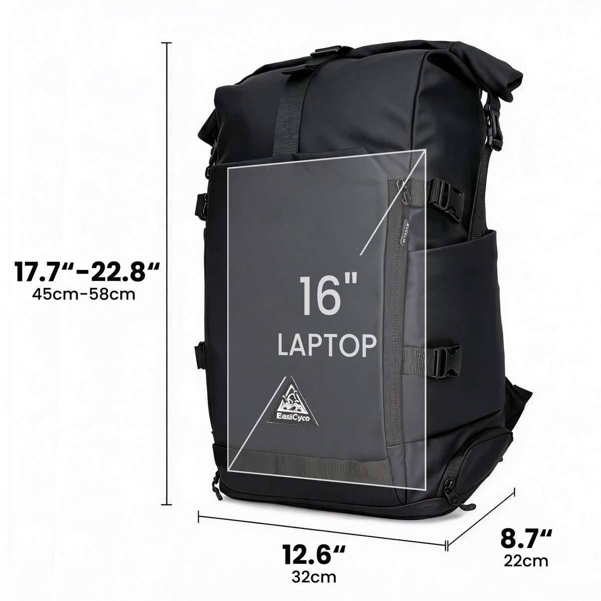 EasiCyco Floating Backpack Fashion Roll-Top bicycle rucksack with Mounting Kit,Large-capacity backpack,for commuting